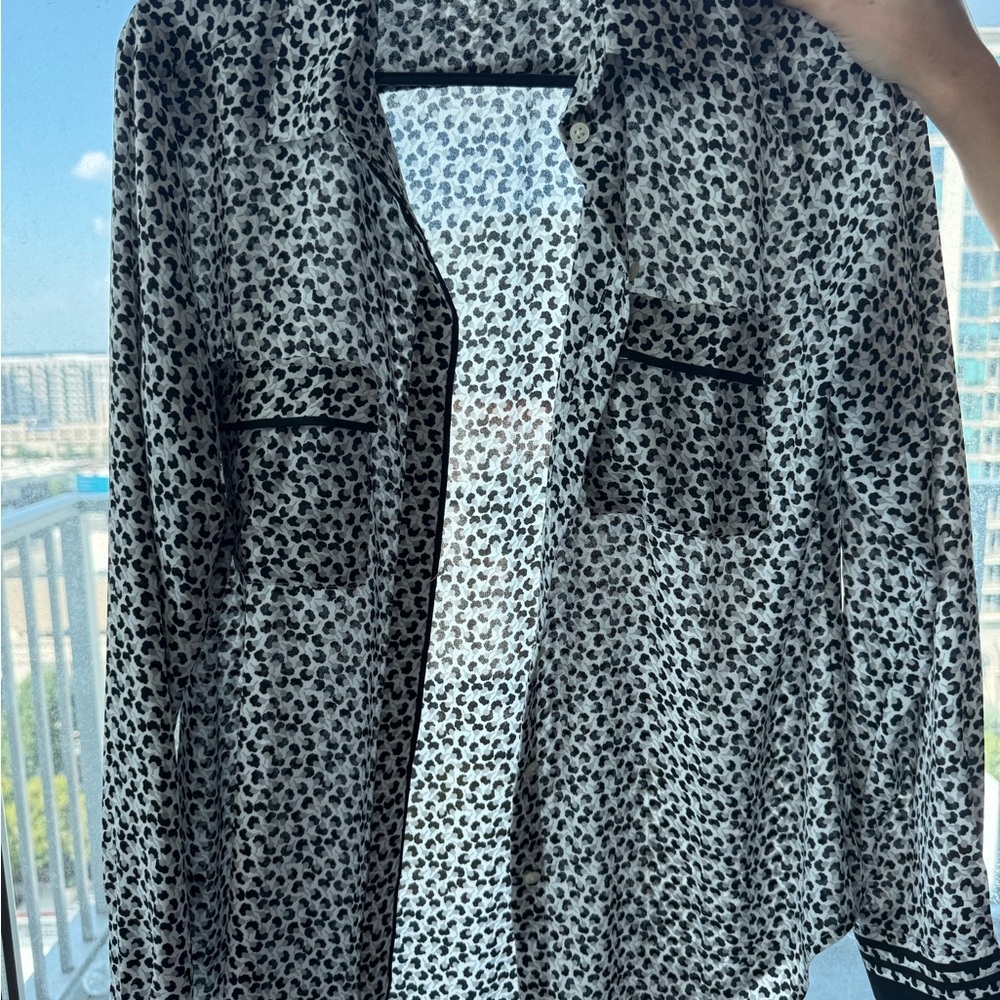 LOFT Black and White Patterned Blouse